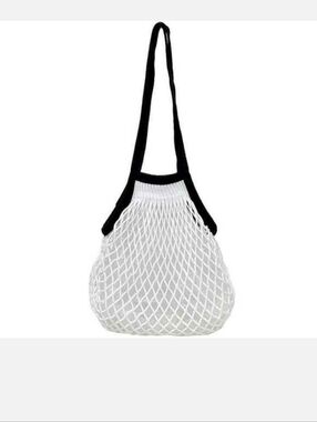 CHANEL White Mesh Tote with Black Trim